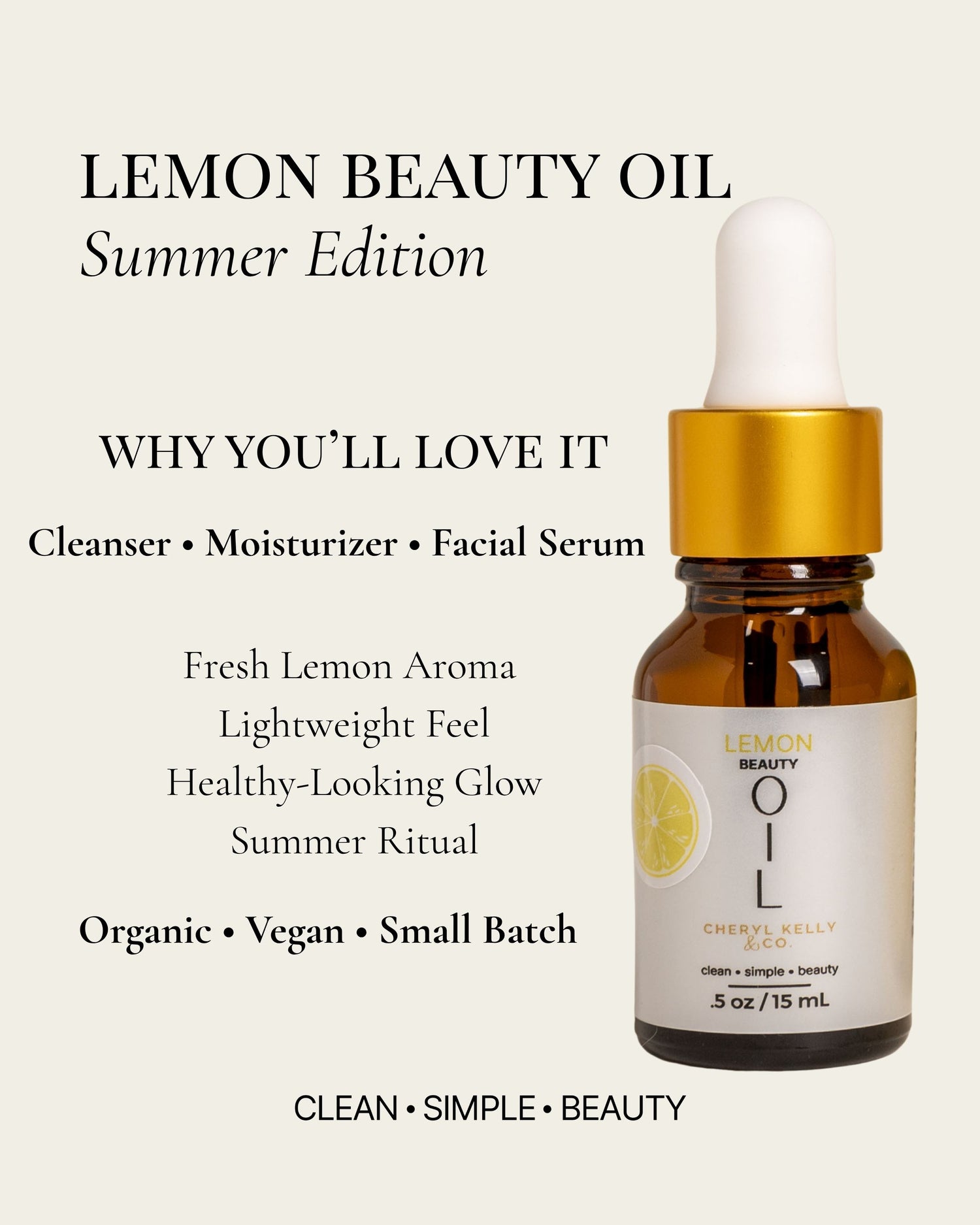 Benefits of Lemon Beauty Oil including cleansing moisturizing and nourishing.
